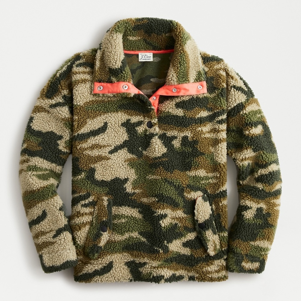 J crew Sherpa fleece Camo sweatshirt jacket S